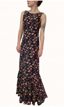 Black Floral Maura Flamenco Long Dress