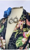 Floral Blue Scarf , Grey Earrings & Blue Flower for Hair Set