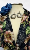 Floral Blue Scarf , Grey Earrings & Blue Flower for Hair Set