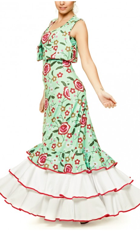 Gitana Long-Dress 3 Ruffles Green