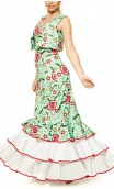 Vestido Gitana Floral 3 Babados Verde