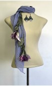 Lilac Scarf , Earrings & Satin Tread w/Flowers Set