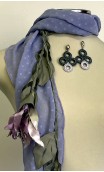 Lilac Scarf , Earrings & Satin Tread w/Flowers Set