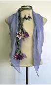 Lilac Scarf , Earrings & Satin Tread w/Flowers Set