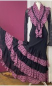 Black w/Grape Color Flamenco Skirt 6 Ruffles w/ Scarf