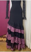 Black w/Grape Color Flamenco Skirt 6 Ruffles w/ Scarf