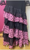 Falda Flamenca Negra c/Color de Uva 6 Volantes con Pañuelo