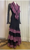 Falda Flamenca Negra c/Color de Uva 6 Volantes con Pañuelo