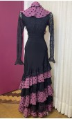Black w/Grape Color Flamenco Skirt 6 Ruffles w/ Scarf