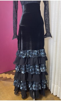 Black Velvet Flamenco Skirt w/Crepe Ruffles