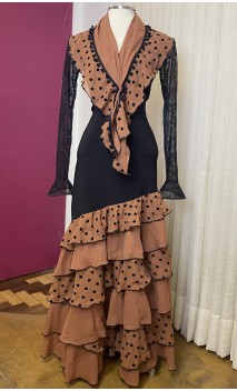 Black w/Brown Flamenco Skirt 6 Ruffles w/ Scarf