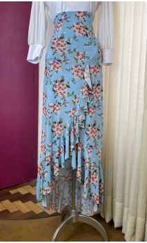 Light Blue Floral Flamenco Skirt w/Ruffle