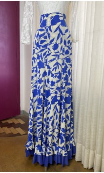 Beige & Blue Flamenco Skirt w/ 6 Panels