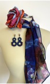 Blue Floral Scarf , Earrings & Flower for Hair Set