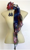 Blue Floral Scarf , Earrings & Flower for Hair Set