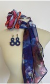 Blue Floral Scarf , Earrings & Flower for Hair Set