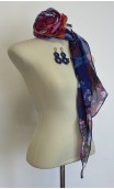 Blue Floral Scarf , Earrings & Flower for Hair Set