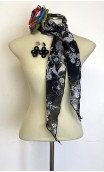 Black Floral Scarf , Earrings & Flower for Hair Set