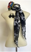 Black Floral Scarf , Earrings & Flower for Hair Set