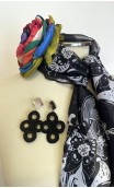 Black Floral Scarf , Earrings & Flower for Hair Set