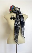 Black Floral Scarf , Earrings & Flower for Hair Set