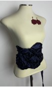 Conjunto de Pendientes y Cinturón de 3 Flores Azul Oscuro y Burdeos