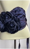 Conjunto de Brinco e Cinturão c/3 Flores Azul Escuro e Bordô