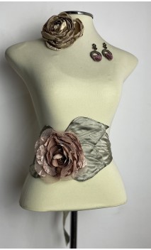 Beige Flower, Earrings & 1 Flower Belt Set