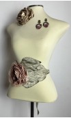 Beige Flower, Earrings & 1 Flower Belt Set