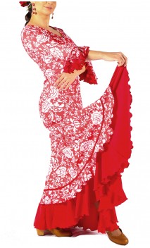 Vestido Flamenco Alicia Rojo Floral Godet