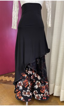 Black Flamenco Skirt w/Lace & Floral Detail