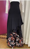 Falda Flamenca Negra c/Encajes y Detalle Floral