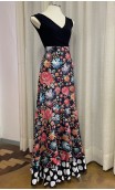 Falda Flamenco Negra Floral c/Volante de Lunares