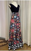 Floral Black Flamenco Skirt w/Polka-dots ruffle