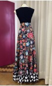 Falda Flamenco Negra Floral c/Volante de Lunares