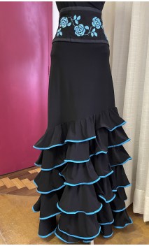 Conjunto Flamenco Preto e Azul de Saia e Cinturão