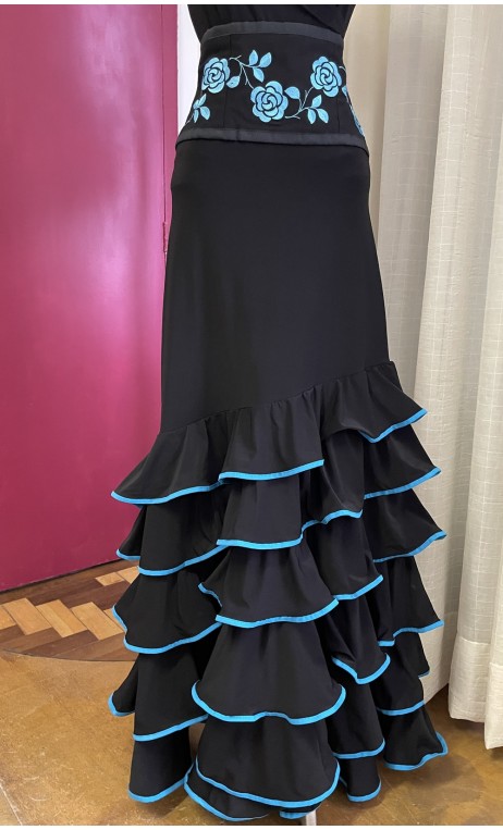 Conjunto Flamenco Falda y Cinturón Negro y Azul