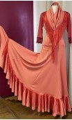 Salmon Flamenco Knitted Skirt w/Fringe