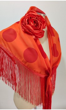 Orange w/Red Polks-dots Scarf w/Fringe & Flower for Hair Set