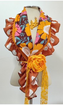 Brown & Yellos Scarf , Earrings & Flower Apliqué Set