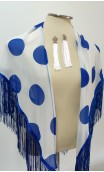 Conjunto Blanco y Azul de Pañuelo c/Flecos y Pendientes