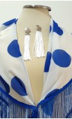 White & Blue Scarf w/fringe & Earrings Set