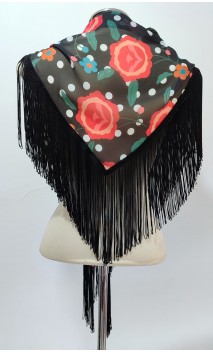 Black Floral Scarf w/Fringe , Earrings & Flower for Hair Set