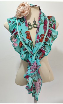Conjunto Pañuelo Azul Claro Floral, Pendientes y Flor para el Pelo