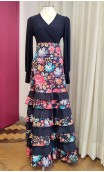 Saia Flamenca Preta c/Babados Florais 8 Babados