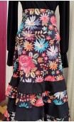 Black Flamenco Skirt w/ 8 Floral Ruffles