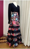 Black Flamenco Skirt w/ 8 Floral Ruffles