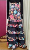 Black Flamenco Skirt w/ 8 Floral Ruffles