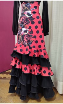 Red w/Polka-dots Flamenco Skirt 6 Ruffles