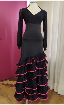 Falda Flamenca Negra c/Volantes de Encajes